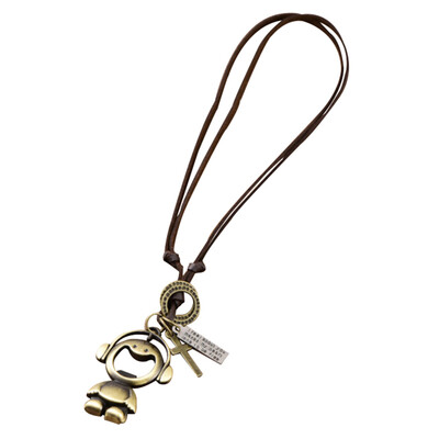 

Long Necklace Faux Pendant Sweater Chain High Quality Fashion Leather Cute Monkey Pendant Necklace Women Men