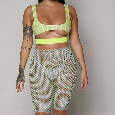 

Women Sexy High Waist Mesh Fishnet Crochet Shorts Pants Beach Bikini Cover Up Trousers