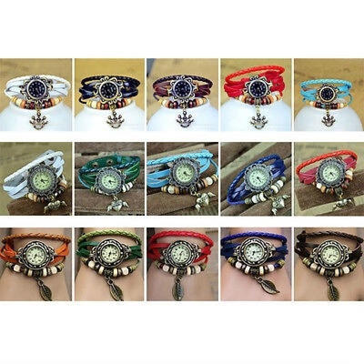 

Quartz Fashion Weave WRAP Around Leather Bracelet Lady Woman Wrist Watch Hot