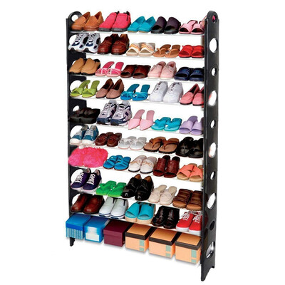 

10 Tiers Shoe Tower Rack Stainless Steel Plastic Storage Organizer Free Standing