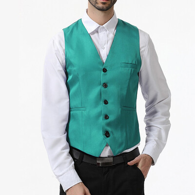 Toponeto Mens New Style Business Pure V-Neck Vest Fashion Grooms Formal Vest