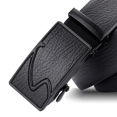 

Manufacturers cross-border mens belt black automatic buckle leather mens belt bark pattern scratch-resistant casual belt