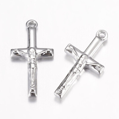 

304 Stainless Steel Pendants Crucifix Cross Stainless Steel Color 22x11x3mm Hole 1mm