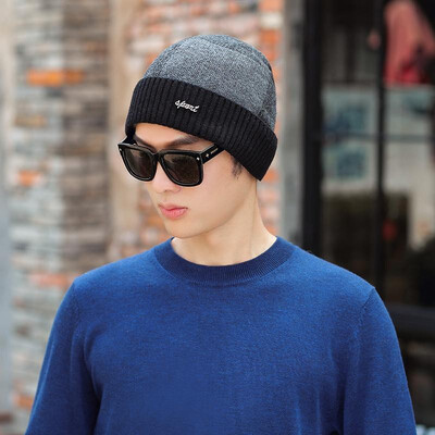 

Men Knitted Beanies Hat Winter Warm Plush Fleeces Lined Dome Thick Knitting Cap Skullies Street Hat Headwear