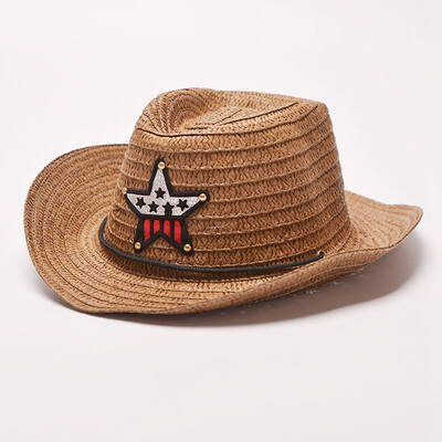 

Fashion Lovely Boy Girl Kids Children Child Straw Beach Hats Five-Pointed Star Pattern Cowboy Sun Hat