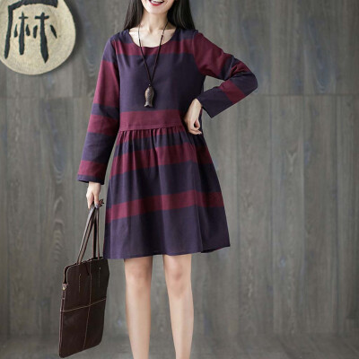 

Tailored WomenS Fashion Striped Vintage Dress Elegant Midi Evening Dress