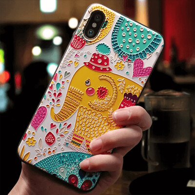 

Cute 3D Emboss Cartoon Patterned Phone Case Silicone Soft TPU Painted Serise Phone Case For Iphone XXs Elephant Pattern