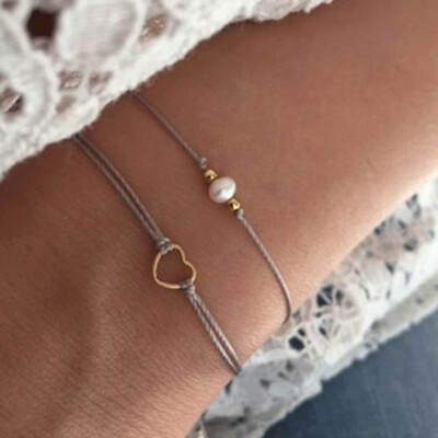 

1 Set New Fashion Heart-shaped Pearl Hand-woven Bracelet Romantic Love Heart Shaped Peal Charm Bracelets For Women