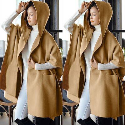 

Roseonmyhand Women Loose Batwing Wool Poncho Winter Warm Coat Jacket Cloak Cape Parka Outwear