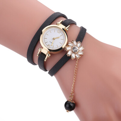 

New Acrylic Pearl Pendant Bracelet Watch Three Circle Wrap Womens Quartz Watch
