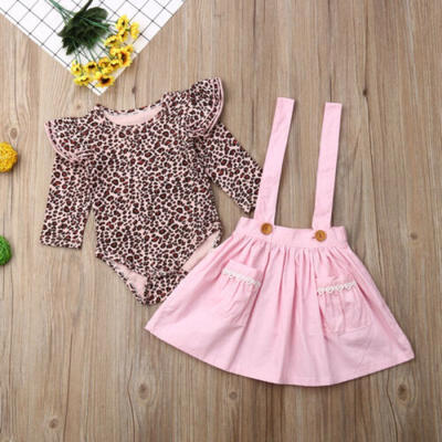 

US Newborn Baby Girls Fall Clothes Leopard Tops Romper Skirts Casual Outfits Set