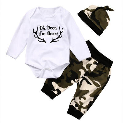 

Cute Newborn Kids Baby Boys Clothes Romper Tops Camouflage Pants Hat Outfits Set