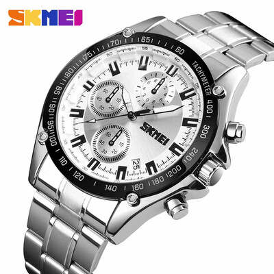 

Gobestart SKMEI Business Casual Fashion Three Eyed Six Needle Steel Belt Mens Watch
