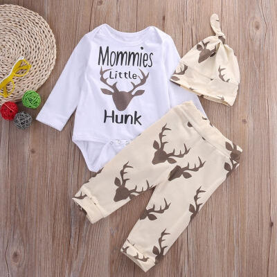 

Newborn Baby Boy Girl Romper Top T ShirtLong Pants Hat 3PCS Outfits Set Clothes