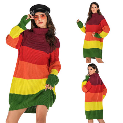 

〖Follure〗Women Autumn Winter Casual Long Sleeve Color Matching Turtleneck Knit Sweater