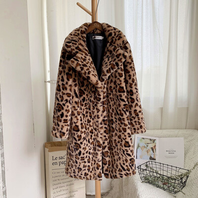 

〖Follure〗Women Fashion Autumn Leopard Print Loose Medium Long Windbreaker Lamb Coat