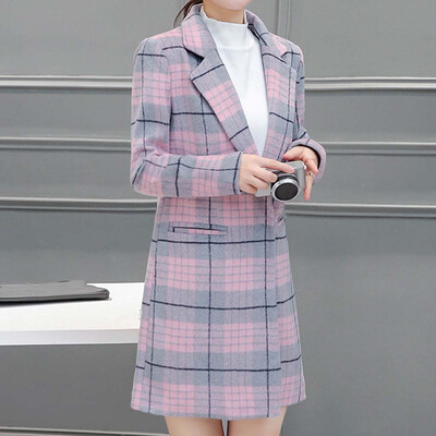 

Toponeto Women Work Plaid Vintage Winter Office Long Sleeve Button Woolen Jacket Coat