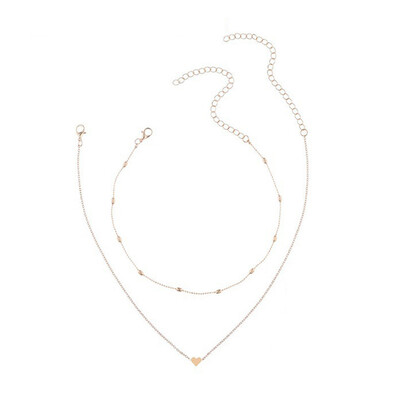 

Fashion Double Layers Choker Heart Love Ball Chain Bead Necklace Women Xmas Gift