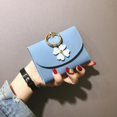 

Short Wallet Female 2019 New Fashion Folding Women Wallet FFower Metal Ring Clutch Small Wallet PU Leather Coin Purse