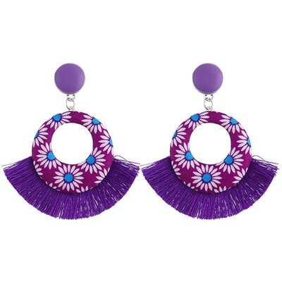 

New Geometric Round Fan Shape Bohemian Fabric Earring