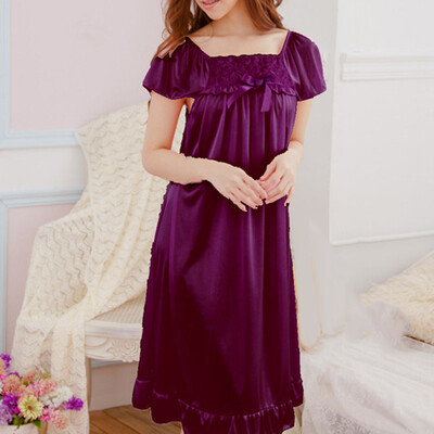 

Women Short Sleeve Nightgown Emulation Silk Casual Home Sleepwear Pajamas Dress