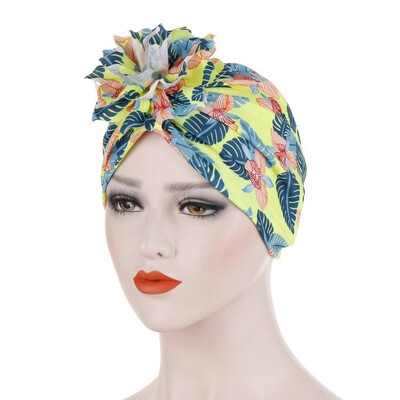

4 Colors Muslim Women Flower Print Turban Hijab Cap Cancer Chemo Hat Head Scarf