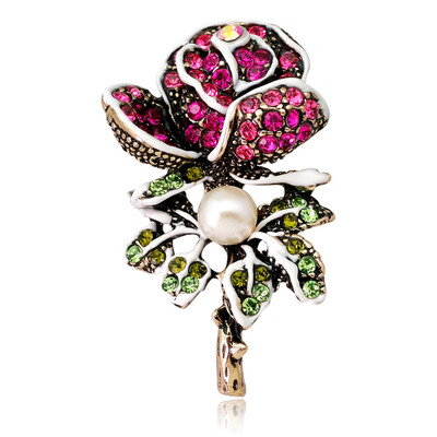 

Temperament Retro Imitation Pearl Rose Brooch Womens Corsage High-grade Clothing Scarf Dress Accessories