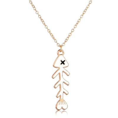 

Individuality Black White Fish Bone Women Necklace Jewelry For Girls Great Fashion Style Cute Pendant Party Necklace