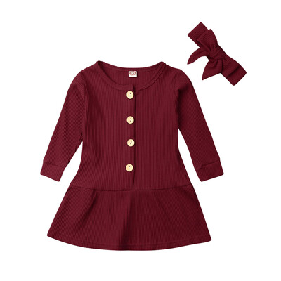 

Cotton Kids Baby Girls Button Dress Ruffle Long Sleeve Party Tutu Dress Clothes