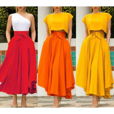 

Womens Pleated Long Maxi Skirts Evening Cocktail Party High Waist A Line Dress