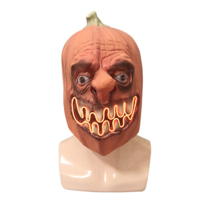 

Glowing Latex Pumpkin Head Mask Unique Halloween Mask Dress Up Props Festive Party Supplies Glow In The Dark Led Scary Mask