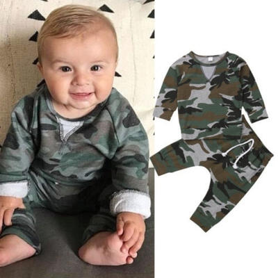 

2PCS Baby Boy Autumn Outfits Camo T-shirtPants Set Toddler Clothes Tracksuit US