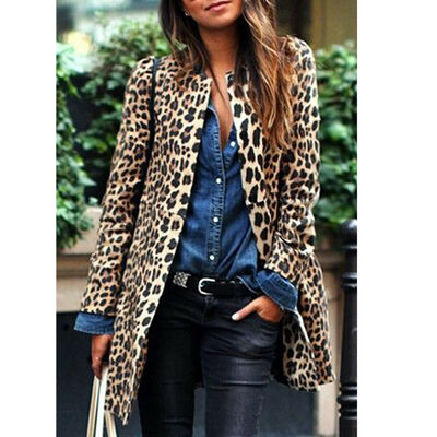 

Leopard Jacket Women Sweater Top Warm Casual Winter Cardigan Long Sleeve Coat