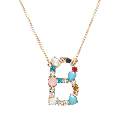 

A-Z Capital Letter Pendant Colorful Rhinestone Inlaid Women Necklace Jewelry