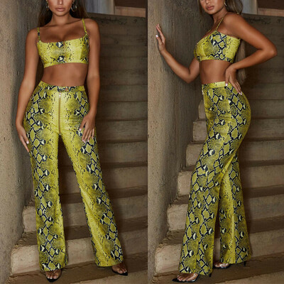 

Sexy Womens Ladies 2Pcs Snake Crop Tops Pants Co Ord Set Beach Party Suit Playsuit Jumpsuit Outfits