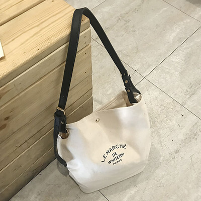 

2019 Women Autumn Great Capacity Totes Adjust Leather Straps Canvas Shoulder Bags Inside Zipper Pockets Handbags Letter Bags