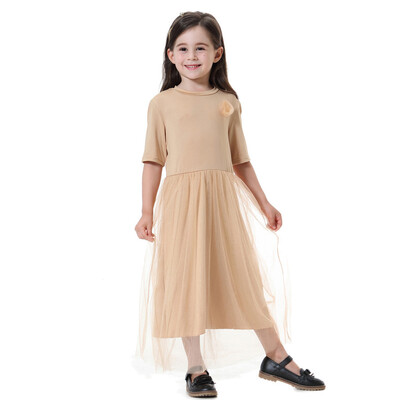 

Baby Kids Girls Muslim Islamic Solid Tulle Princess Dress Clothing