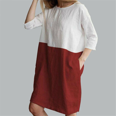 

Baggy Womens Casual Short Sleeve Dresses Cotton Linen Ladies Tunic Tops Dress