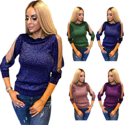 

Women Sequin Sparkle Glitter Shirt Long Sleeve Casual Top Party Club Blouse