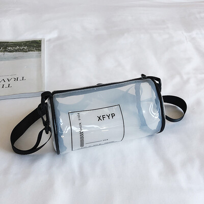 

Summer transparent small bag female 2019 new ins super fire jelly bag wide shoulder strap cylinder bag shoulder Messenger bag