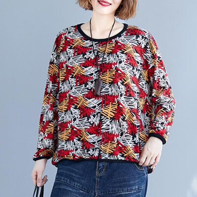 

Women Loose Sweatshirt Pullovers Printed Long Sleeves Drop Shoulder Oversized Plus Size Vintage Hoodies Casual Tops