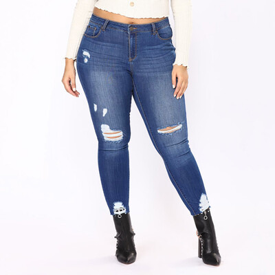 

Tailored Women Slim Plus Size Ripped Hole Gradient Long Jeans Denim Regular Pants