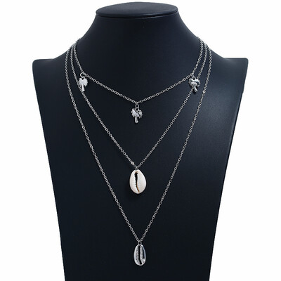 

Multilayer Crystal Cross Necklace Ladies Retro Shell Choker Necklace Round Pendant Necklaces For Women Party Jewelry Accessories