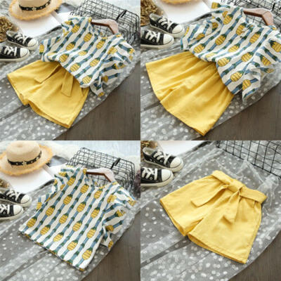

UK Summer Toddler Baby Girls Ruffle Tops Shorts PIneapple Outfits Set Clothes