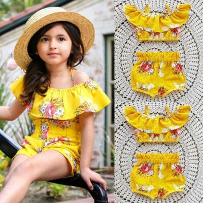 

Cute Toddler Kids Girls Royal Floral Strap Tops Shorts 2Pcs Outfits Set Clothes