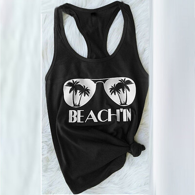 

Nomeni Fashion Beach Print Casual Tank Top Blouse Sleeveless O Neck T-Shirt