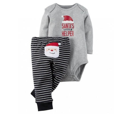 

Newborn Baby Boys Girls SANTA&39S LITTLE HEELPER RomperPants Clothes Outfits Set