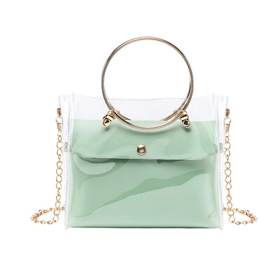 

Women Circle Handle Solid Color Transparent Jelly Chain Shoulder Bag Handbag