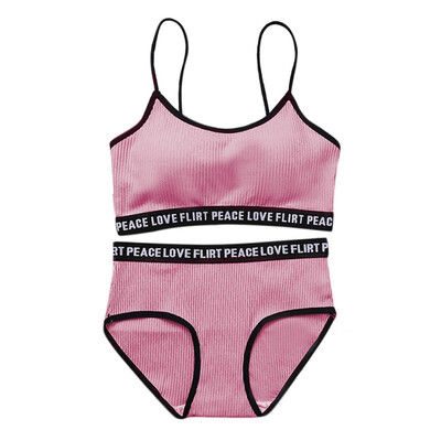 

Women Letter Print Bras Sets Sexy Slim Straps Bra Sets Removable Chest Pad Bralette