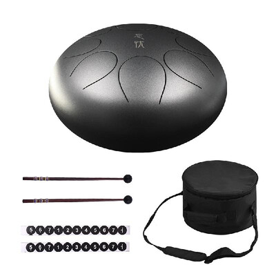 

12 Inch Steel Tongue Drum Handpan Drum Hand Drum 8 Tones Percussion Instrument with Drum Mallets Carry Bag Note Sticks for Meditat